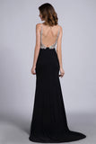 2024 Prom Dresses Full Beaded Spandex Bodice Backless Sexy Court Train Black