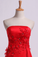 2024 Strapless Prom Dresses Column Sweep Train With Beading