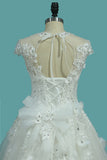 2024 Top Quality Lace Ball Gown Cap Sleeve Wedding Dresses With Applique & Beading Floor Length