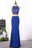 2024 Mermaid Spandex Prom Dresses Two-Piece Scoop With Beading