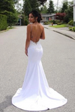 Spaghetti Straps Mermaid Wedding Dress With Appliques, Sexy Backless Bridal Dresses