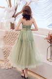 Simple Tulle Spaghetti Strap Sleeveless Pleated Prom Dresses, A Line Party Dress