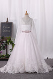2024 Scoop Tulle Lace Bodice With Sash/Belt Flower Girl Dresses Ball Gown