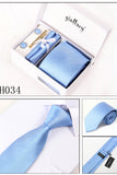 Light Sky Blue Tie Set Cuff Links 4 Pieces Many Colors #H034