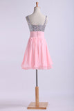 2024 Homecoming Dresses Straps Chiffon Short With Beading