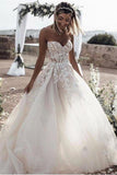 A Line Sweetheart Long Cheap Tulle Wedding Dresses With Lace Appliques