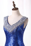 2024 Bling Bling Evening Dresses Mermaid V Neck Sequins Lace With Rhinestones Sweep/Brush Train