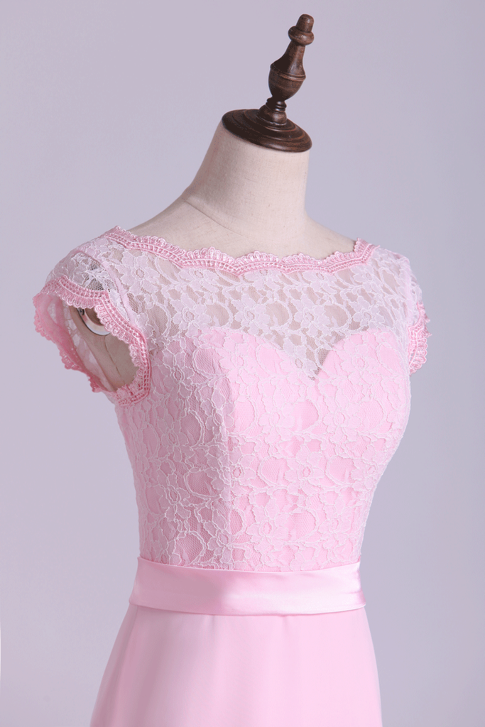 2024 Cap Sleeve Chiffon & Lace Bridesmaid Dresses A-Line Floor-Length New
