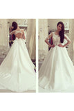 2024 Scoop Mid-Length Sleeves Satin With Applique A Line Wedding Dresses