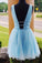 V-Neck Sparkling Beading Sky Blue Homecoming Dresses Lilianna Short CD11328