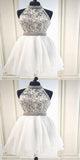 New Arrival Halter White Haley Lace Homecoming Dresses Short With &Beading Cheap Simple CD1157
