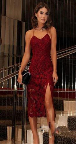 Sexy Burgundy Tiara Homecoming Dresses Lace CD1197