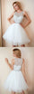 White Round Izabelle Homecoming Dresses Neck Tulle Beads Short Dress CD1743