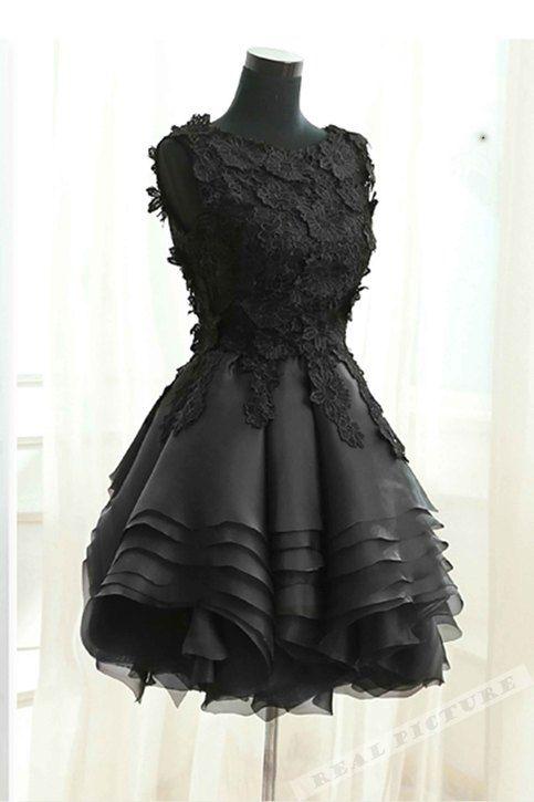 Black Lace Homecoming Dresses Alisson Tulle Round Neck Short Dress CD2168