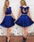 Two Piece Milagros Homecoming Dresses Royal Blue Lace Satin Bodice CD2262