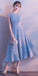 Cap Sleeve Light Blue Tea Length Cute Homecoming Dresses Jasmin CD2286