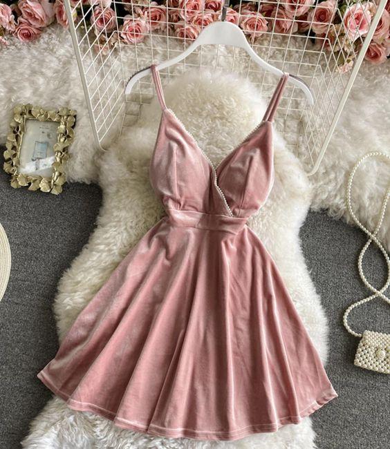 Cute Velvet Short Dress Homecoming Dresses A Line Salma Mini Dress CD23146