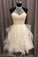Champagne Tulle Crystal Homecoming Dresses Sam Beaded Short Dress Ruffles CD2891