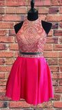 Beaded Homecoming Dresses Makaila Pink Two Piece Short Dress Hot CD3311