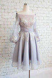 Chiffon Homecoming Dresses Lace Lillie Cute Short Party Dress Gray CD4661