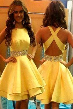 New Arrival Yellow Dress Evening Formal Dress Backless Kaylee Homecoming Dresses Dress Mini Sexy Gown CD9680