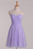 2024 Sweetheart Ruched Bodice A Line Tulle Short/Mini Bridesmaid Dresses