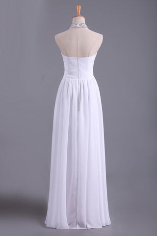 2024 White Hater Prom Dresses A Line Chiffon With Beading