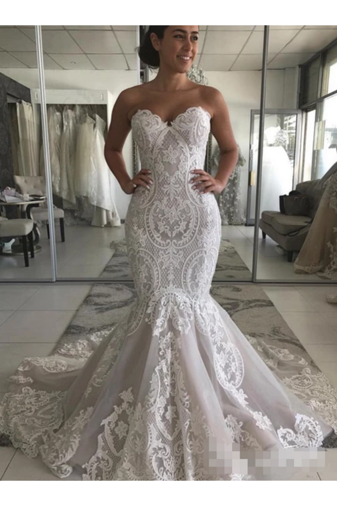 Wedding Dress With Drop Waist And Gorgeous Appliques Mermaid With Court Train Bridal Dress