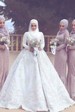 2024 New Arrival Satin Muslim Wedding Dresses High Neck Ball Gown
