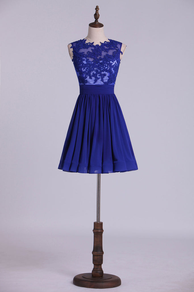 2024 Hot Selling Homecoming Dresses Scoop A-Line Short/Mini Chiffon Dark Royal Blue