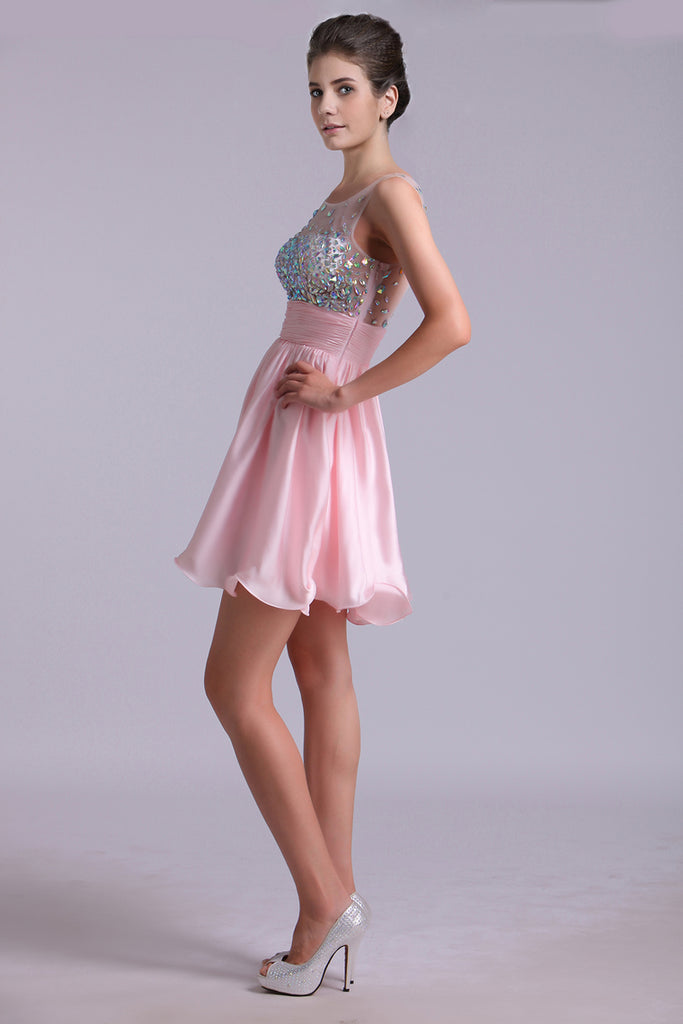 2024 Lovely Homecoming Dresses A Line Scoop Chiffon Short/Mini