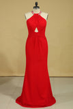 2024 Red Plus Size Scoop Prom Dresses Floor Length Spandex With Beading And Ruffles