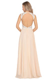 2024 Scoop Open Back Prom Dresses A Line Chiffon With Beads&Appliques