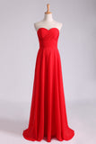 2024 Prom Dresses Sweetheart Fitted And Pleated Bodice A Line Court Train