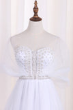 2024 Tulle A Line Sweetheart Beaded Bodice Wedding Dresses Court Train