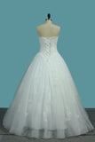 2024 Strapless Ball Gown Tulle Wedding Dresses With Beads And Applique