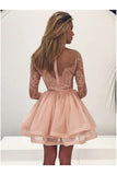 Round Neck Long Sleeves Homecoming Dresses Tulle Lace Bodice