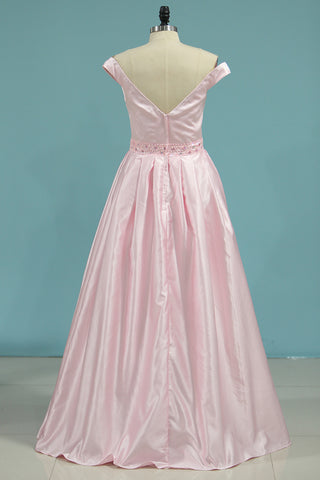 2024 New Arrival Off The Shoulder Prom Dresses A Line Satin With Beads