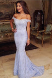 2024 Stylish Off The Shoulder Prom Dresses Mermaid Tulle With Applique And Beadings