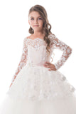 2024 Tulle Boat Neck Flower Girl Dresses A Line Long Sleeves With Applique