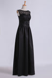 2024 Prom Dresses Bateau A Line With Beaded Tulle Bodice Pick Up Long Satin Skirt