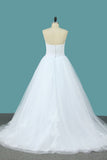 2022 Tulle A Line Sweetheart Wedding Dress With Applique And Sash