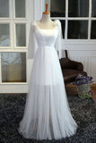 2024 White Tulle Strapless Bridesmaid Dresses See-Through Floor Length