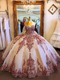 Princess Ball Gown Strapless Sweetheart Prom Dresses with Tulle, Beading Quinceanera Dresses SRS15524