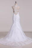2024 Halter Mermaid Wedding Dresses With Applique Tulle Chapel Train