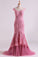 2024 Mermaid Evening Dresses Bateau Tulle With Applique Sweep Train