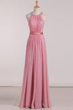2024 Open Back Bridesmaid Dresses A Line Scoop With Ruffles And Beads