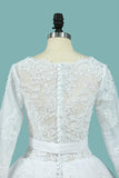 2024 A Line Wedding Dresses Long Sleeves Scoop With Applique Court Train