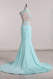 2024 Sexy Open Back Scoop Prom Dresses Spandex With Applique Mermaid