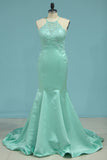 2024 New Arrival Open Back Prom Dresses Mermaid Satin With Beads And Applique